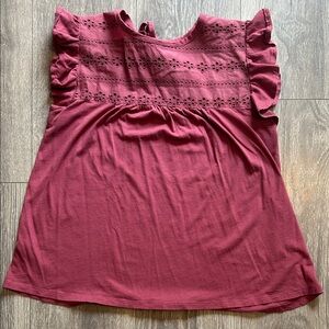 LOFT Burgundy Ruffle Sleeve Top